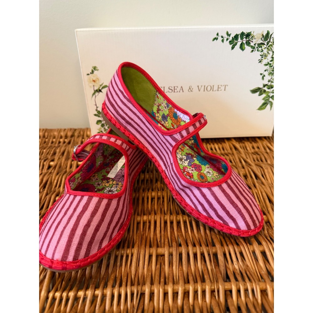 Chelsea & Violet Eda Mauve Pink Striped Mary Jane Espadrille Flats Womens 6M